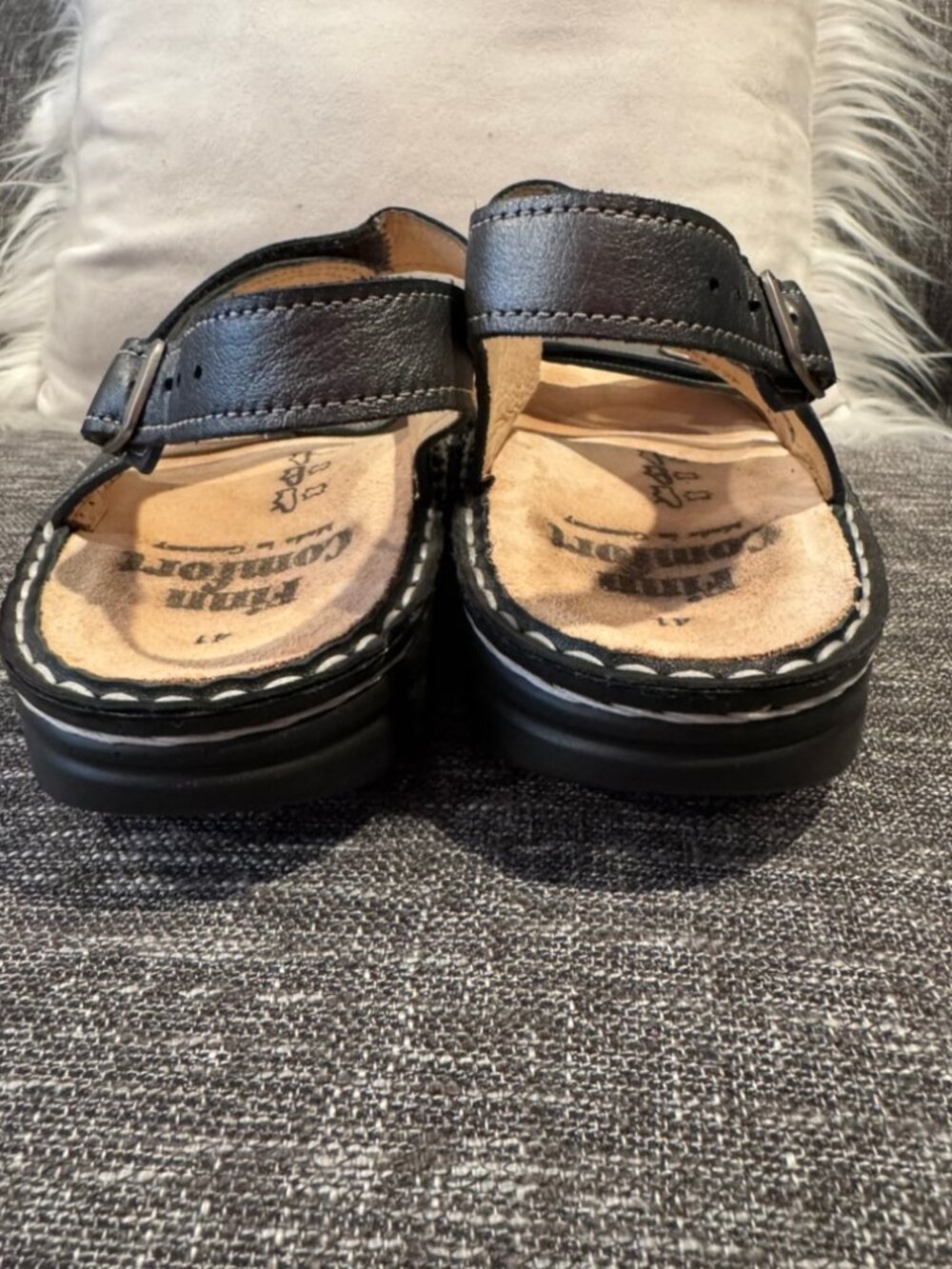 Finn Comfort Gomera Metallic Pewter Leather Sandals Women 10–10.5 EU 41 Like New - Picture 5 of 9